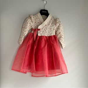 Floral Knit Top with Red Tulle Skirt Dress 2-3T